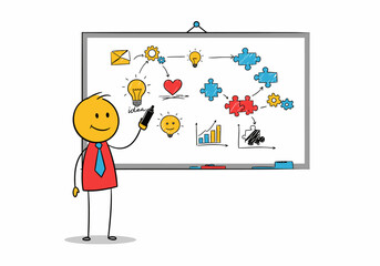 Poster - Stick Figure Presenting Business Strategy and Ideas on Whiteboard