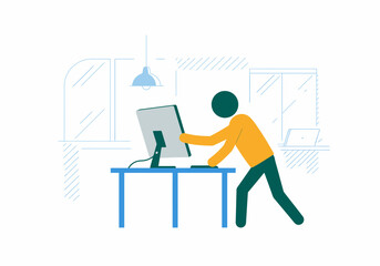 Poster - Businessperson working on computer in modern office interior illustration
