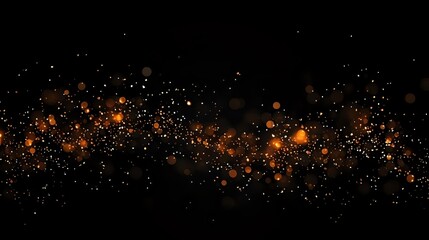 Poster - Magical glowing orange particles and light bokeh effect scattered on black background, creating atmospheric festive sparkle pattern.