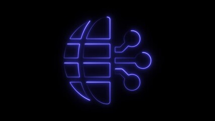 Poster - Glowing Neon Globe and Network Connection Symbol on Black Background Digital World Technology