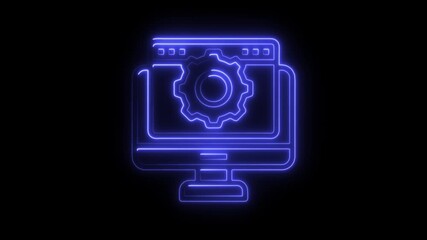 Poster - Glowing Neon Computer Screen Gear Icon Animation Loop Technology Concept Digital Settings