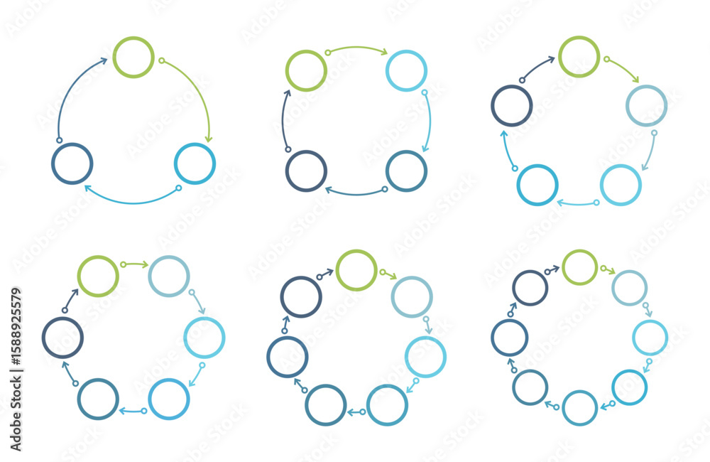 Circle diagram templates - 3, 4, 5, 6, 7 and 8 parts, circle ...