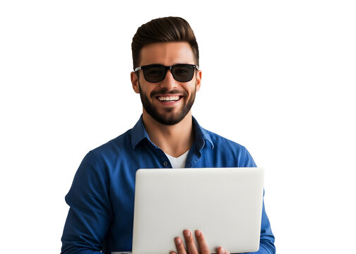Happy Young Man with Laptop Portrait