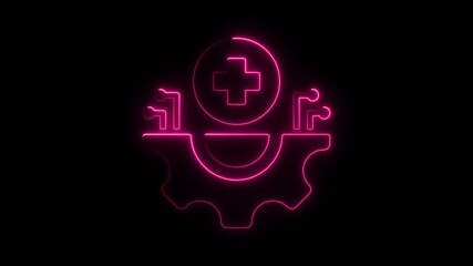 Poster - Neon Gear with Medical Cross Symbol Animated Loop Perfect for Healthcare Technology Innovation