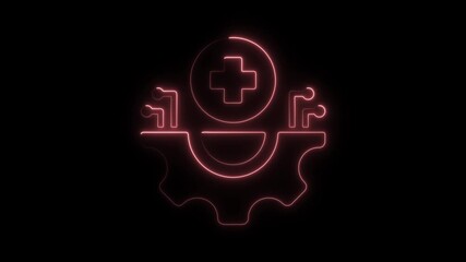 Poster - Glowing Neon Medical Gear Icon Animation Healthcare Technology Concept Abstract Background Design