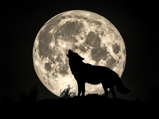  Silhouette of a lone wolf howling against a full moon
