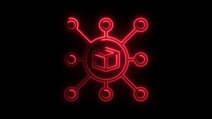Poster - Red Neon Network Cube Connection Animation Futuristic Tech Design Abstract Digital Illustration