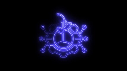 Poster - Futuristic Neon Tech Growth Concept Animated Glowing Plant Inside Gear Symbolizing Innovation