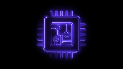 Poster - Glowing Neon C P U Circuit Board Animation Futuristic Tech Concept Digital Processing Power