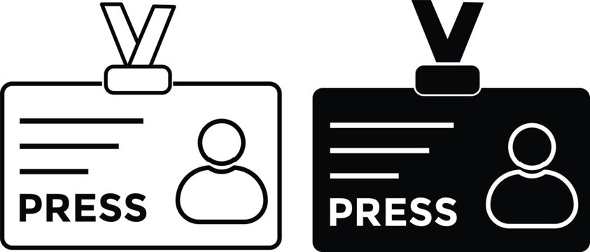 PRESS ID Card icon set. Press name tag icon set. press card glyph icon. Press ID Logo. Membership or client personal identity