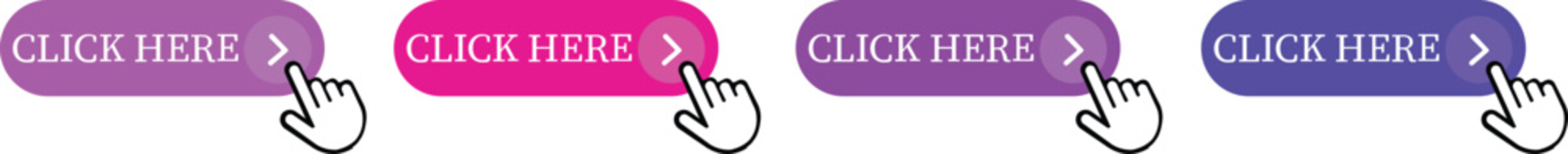 Fototapete - Click Here Button Icon set.Pointer Click button. Modern action button mouse click symbol. Computer mouse click cursor or Hand pointer symbol. Cursor arrow icon. Clicking finger. Vector illustration.