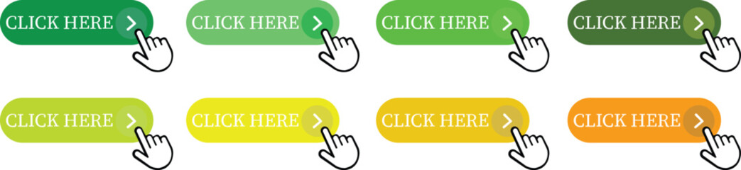 Fototapete - Click Here Button Icon set.Pointer Click button. Modern action button mouse click symbol. Computer mouse click cursor or Hand pointer symbol. Cursor arrow icon. Clicking finger. Vector illustration.