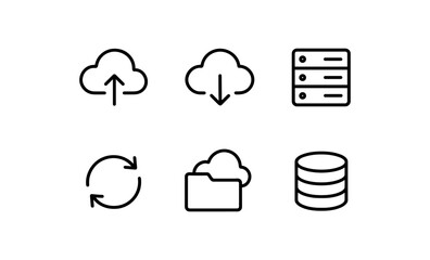Fototapete - Cloud technology icons: upload, download, server, sync, folder, database