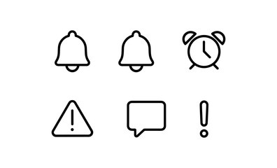 Poster - Minimalist alert icons set: bells, clock, warning, message, exclamation
