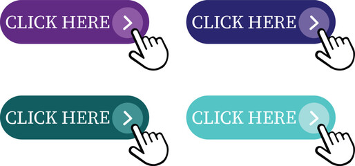 Fototapete - Click Here Button Icon set.Pointer Click button. Modern action button mouse click symbol. Computer mouse click cursor or Hand pointer symbol. Cursor arrow icon. Clicking finger. Vector illustration.