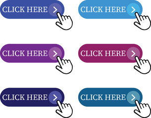 Fototapete - Click Here Button Icon set.Pointer Click button. Modern action button mouse click symbol. Computer mouse click cursor or Hand pointer symbol. Cursor arrow icon. Clicking finger. Vector illustration.