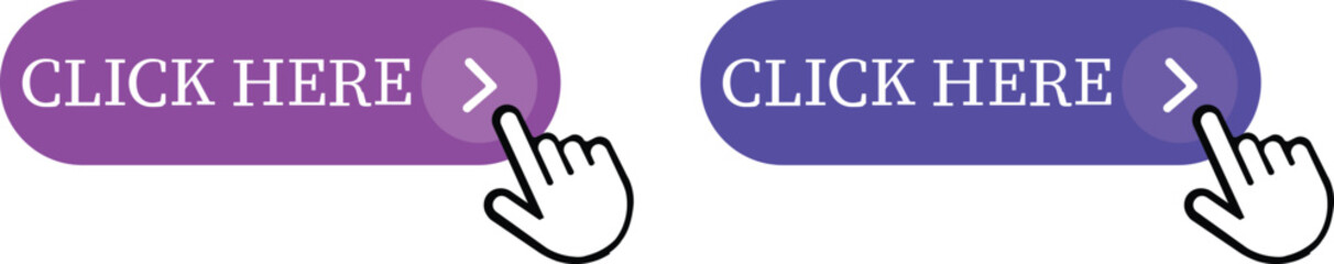 Fototapete - Click Here Button Icon set.Pointer Click button. Modern action button mouse click symbol. Computer mouse click cursor or Hand pointer symbol. Cursor arrow icon. Clicking finger. Vector illustration.