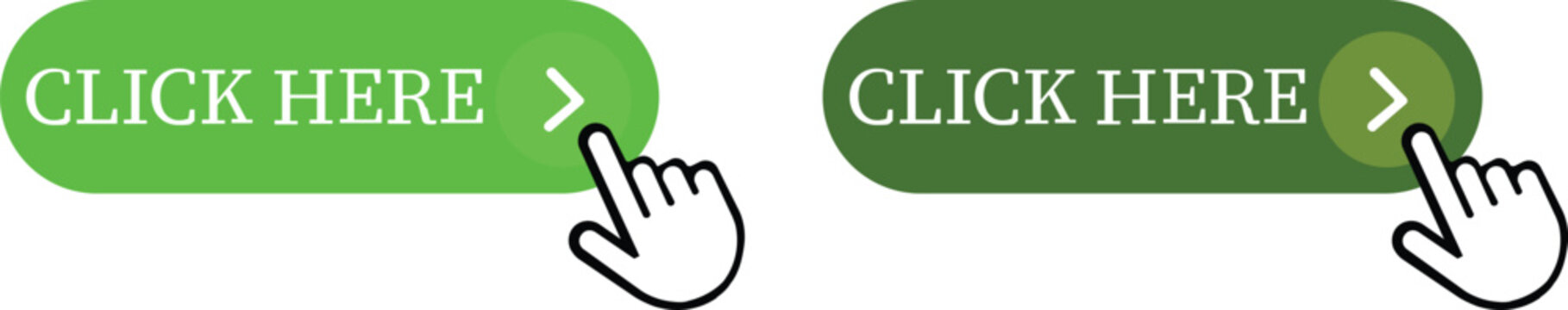 Click Here Button Icon set.Pointer Click button. Modern action button mouse click symbol. Computer mouse click cursor or Hand pointer symbol. Cursor arrow icon. Clicking finger. Vector illustration.
