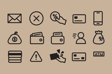Poster - Collection of financial and communication icons including credit cards wallets money bags and a smartphone