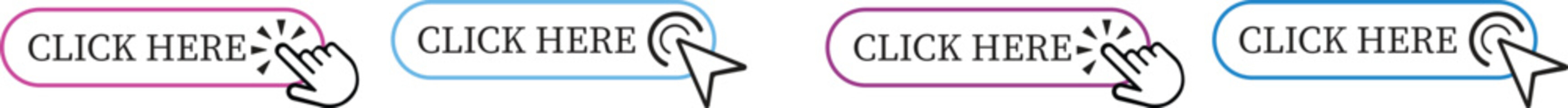 Fototapete - Click Here Button Icon set.Pointer Click button. Modern action button mouse click symbol. Computer mouse click cursor or Hand pointer symbol. Cursor arrow icon. Clicking finger. Vector illustration.
