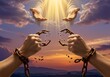 © JARVIS X - Freedom's Embrace Breaking Chains, Divine Light, Jesus Hands, Liberation Concept, Spiritual Guidance.