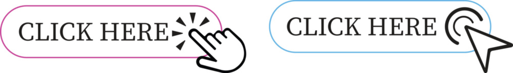Fototapete - Click Here Button Icon set.Pointer Click button. Modern action button mouse click symbol. Computer mouse click cursor or Hand pointer symbol. Cursor arrow icon. Clicking finger. Vector illustration.
