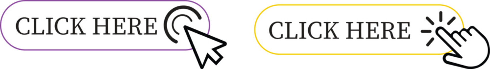 Fototapete - Click Here Button Icon set.Pointer Click button. Modern action button mouse click symbol. Computer mouse click cursor or Hand pointer symbol. Cursor arrow icon. Clicking finger. Vector illustration.