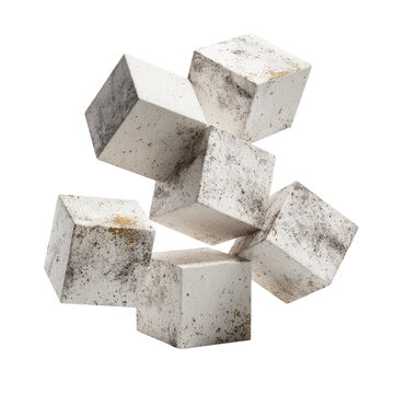 Abstract composition of overlapping, textured cubes