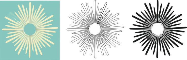 Aufkleber - Sunburst vector graphic design element with line art and color versions for designers and creatives vector