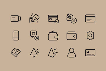 Poster - Collection of modern line art icons representing financial transactions payment methods and user interface elements