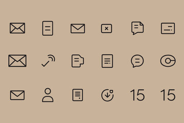 Poster - Collection of modern minimalist line art icons representing communication messages documents and user profiles
