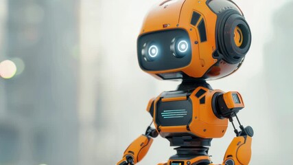 Poster - Robot standing outside a building with an orange hue