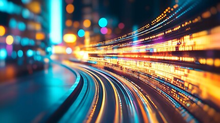 Poster - Dynamic Light Trails in a Vibrant Urban Night Scene