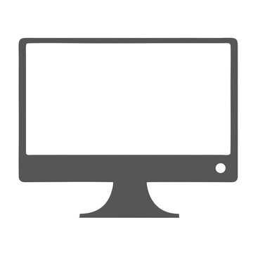 Monochrome computer monitor icon minimalist design flat style isolated on transparent background