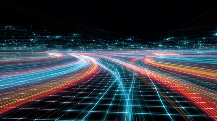 Poster - Dynamic digital streams flowing through a futuristic grid network