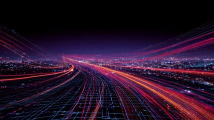 Poster - Dynamic Light Trails Over a Cityscape at Night