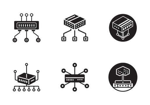 set of network switch icon silhouette vector illustration