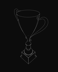 Poster - Black and white trophy cup with clean white contour stands out against a dark background. The minimalist design highlights the elegant silhouette of the award. Perfect for sports, achievements.