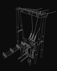 Poster - a 3d wireframe model of a high voltage power line transformer, featuring intricate electrical contou