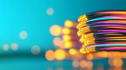 Poster - Colorful Fiber Optic Cables with Bokeh Background