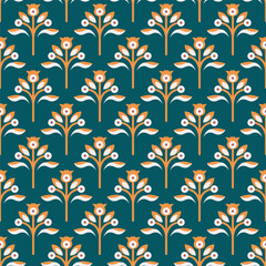 Poster - Retro Stylized Floral Flower Repeated Pattern Design for Fashion and Decoration