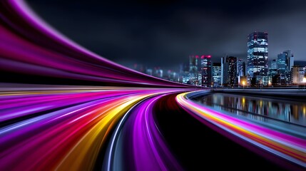 Poster - Vibrant Light Trails on a City Road at Night
