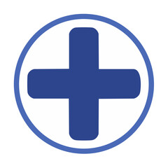 Fototapete - Blue plus sign icon inside a white circle with blue outline on black background symbol help medical emergency