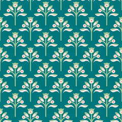 Poster - Decorative Geometric Floral Repeating Surface Pattern Design in Teal Background