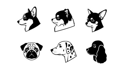 A diverse collection of dog head portraits in a unique artistic style. This graphic captures the essence of multiple breeds