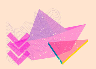 Poster - Risograph paper ship with geometric shapes. Objects in trendy riso graph print texture style design with geometry elements.