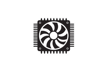 Fototapete - A black and white illustration of a cpu cooler with a fan and heat sink design element vector