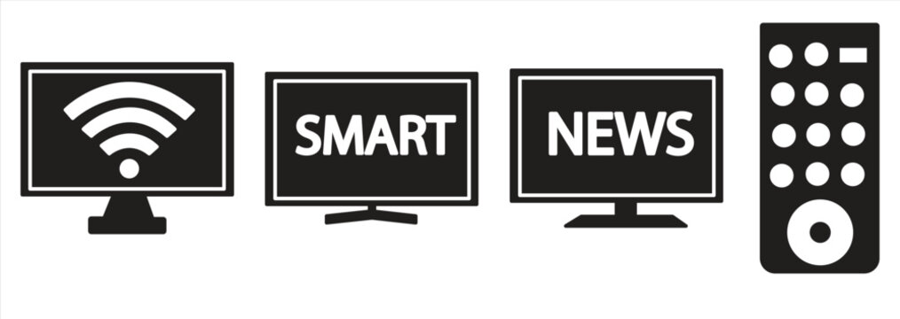TV icon, on Television silhouette, isolated in flat style, set on white background, vector illustration.