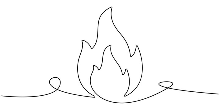 Continuous one line art drawing of fire flame shape, bonfire outline vector illustration. 