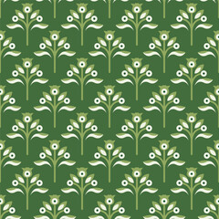 Poster - Decorative Flat Floral Motif Green Seamless Surface Pattern Design